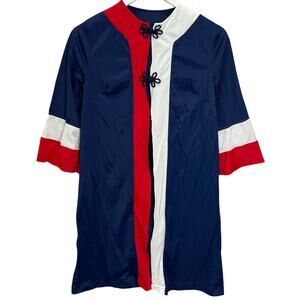 Vintage Pinehurst Short Nylon Robe Size M Red White Blue 70s 3/4 Sleeve